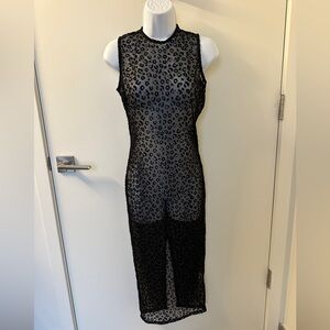 Fashion Nova Sheer Black Animal Print Midi Dress and Gloves